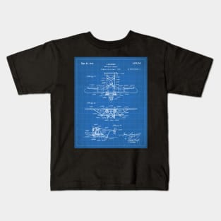 Seaplane Patent - Biplane Seaplane Art - Blueprint Kids T-Shirt